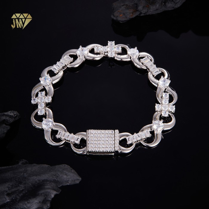 silver cuban bracelet rhodium plated