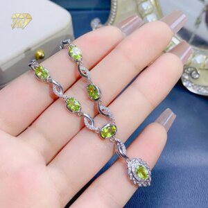 Olivine Necklace Natural Sterling Silver 925 Rhodium Plated