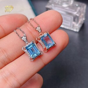 Natural Blue Topaz Pendant 925 Silver Rhodium or Rose Gold Plated 8x6mm