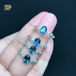 Real Blue Topaz Ring for Women 1 CT 925 Sterling Silver Rhodium Plated Natural Gemstone Hypoallergenic