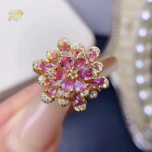 Natural Sapphire Ring 18K Gold Plated 925 Sterling Silver Handmade Vintage Floral Gemstone Ring for Women