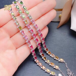 Multi Tourmaline Bracelet Tennis Natural 925 Sterling Silver Rhodium Plated Gemstone Jewelry for Women