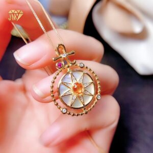 Natural Yellow Sapphire Compass Pendant Necklace 925 Silver Gold Plated